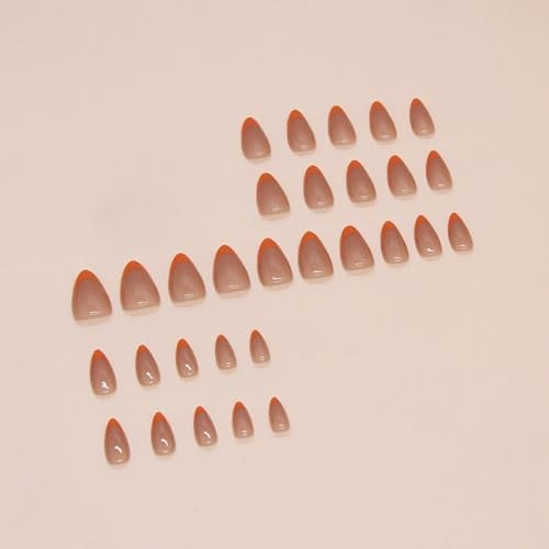 30Pcs Short Almond Press on Nails French Tip Fake Nails Orange Acrylic A10