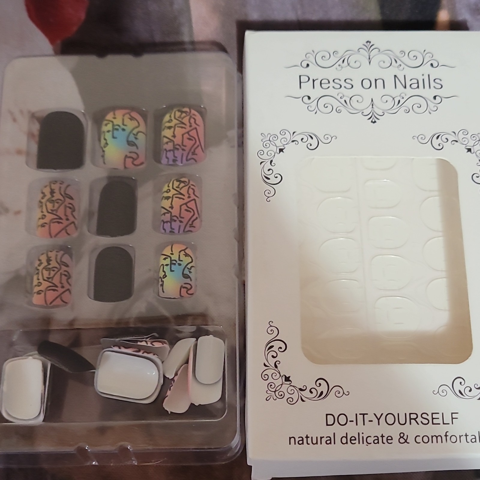 Pre-Designed Press-On Nails Short Square Matte Black Abstract Multicolor