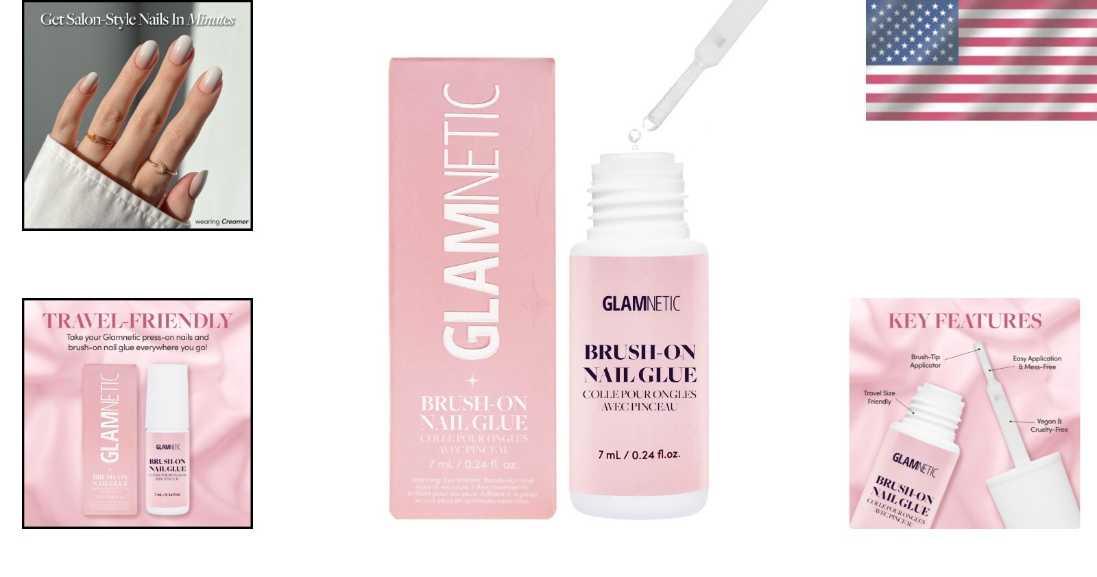 Vegan Brush-On Nail Glue with Travel-Friendly Size for Easy Applications