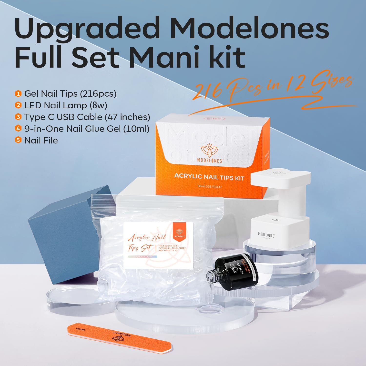 Nail Gel Kit 216 Pcs 12 Sizes Extra Short Almond – DIY Salon Manicure at Home
