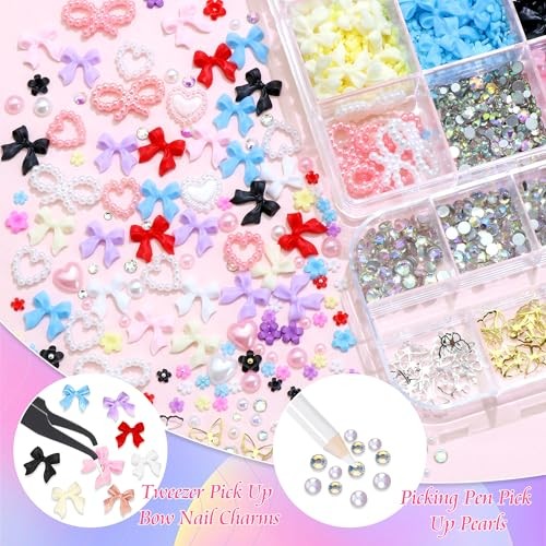 Assorted Nail Charms and Flatback Pearls Gems Set 02 – 2 Boxes Nail Art Decos