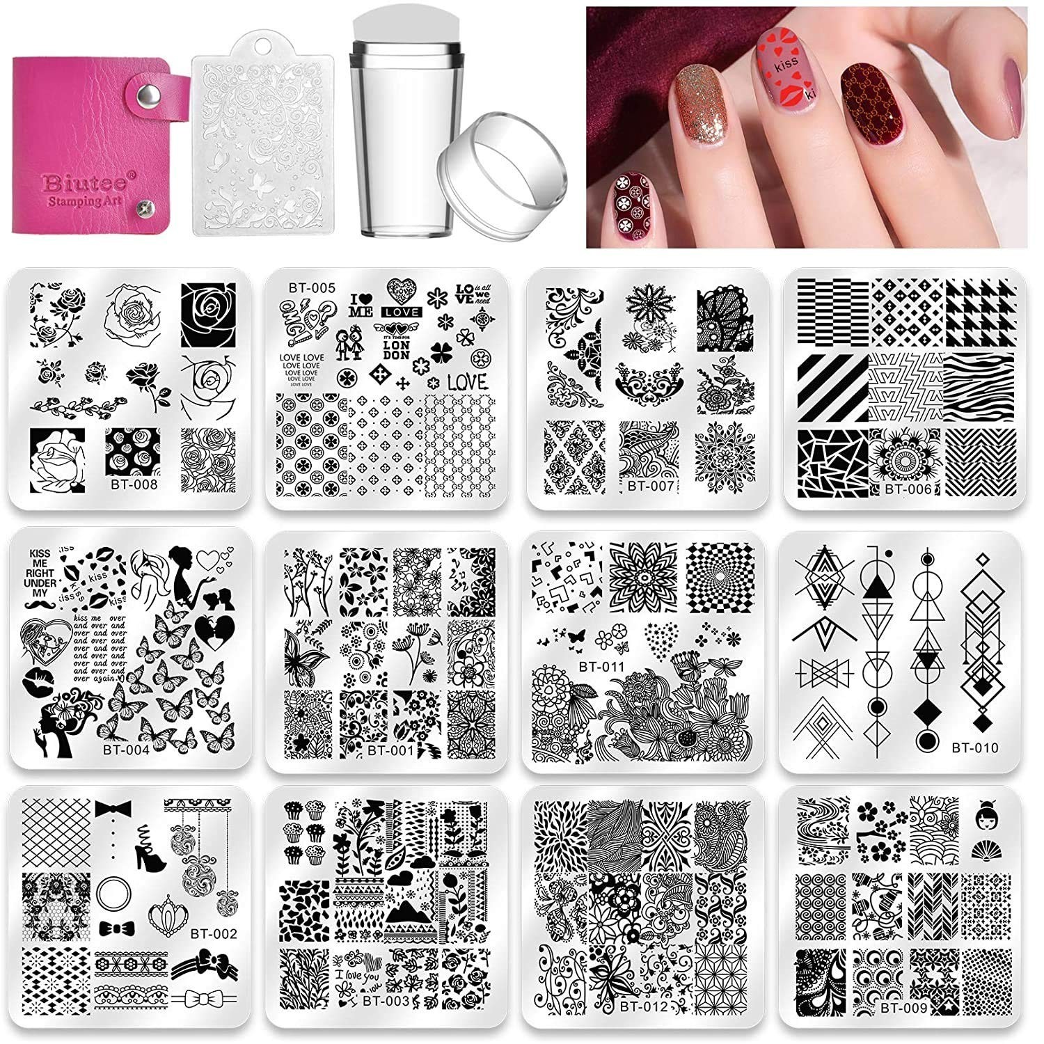 Deluxe Nail Stamping Kit – 12 Plates, 8 Gel Colors, Stamper