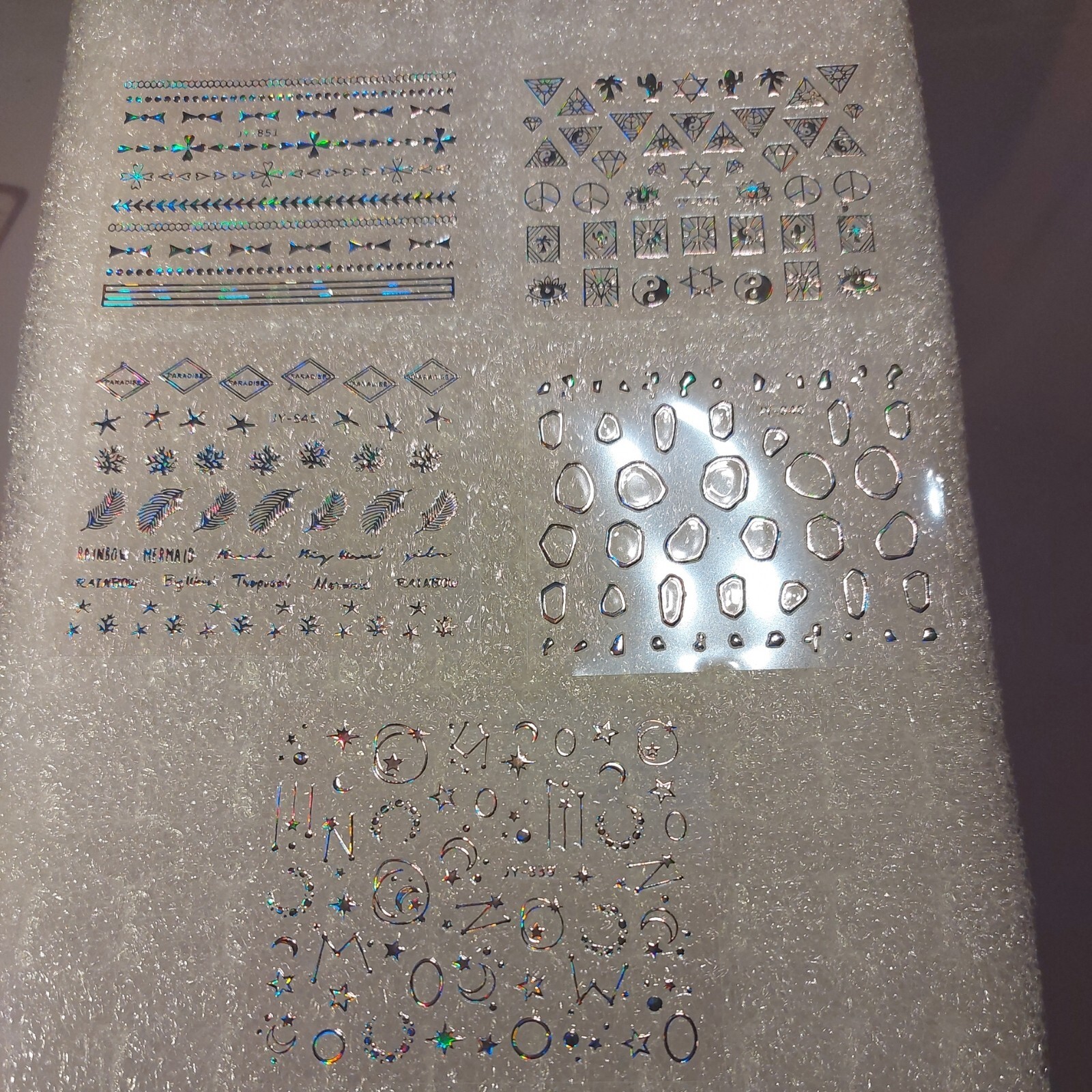 5 X Small Sheets Of Silver Nail Art Stickers (Dn419) New
