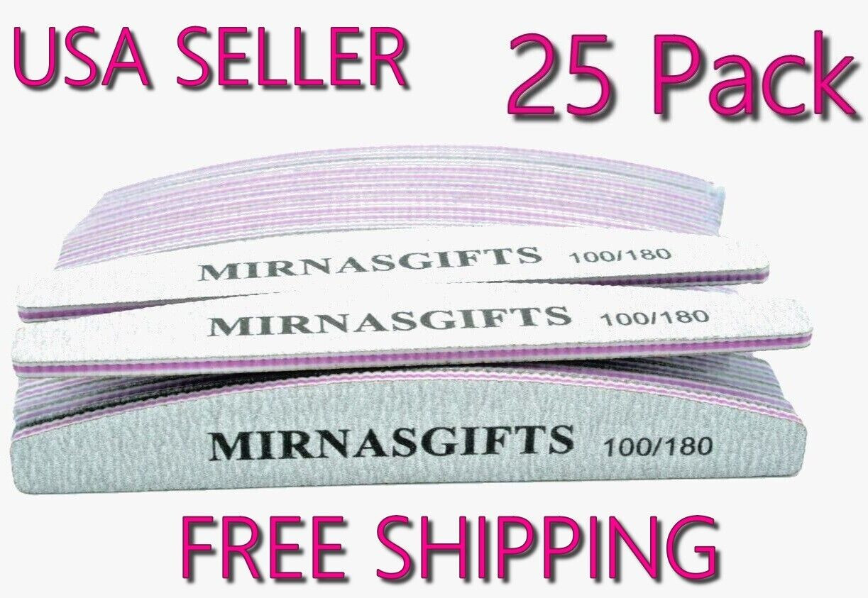 Manicure Nail File Double sided 100/180 Grit Emery Board 25 Pack