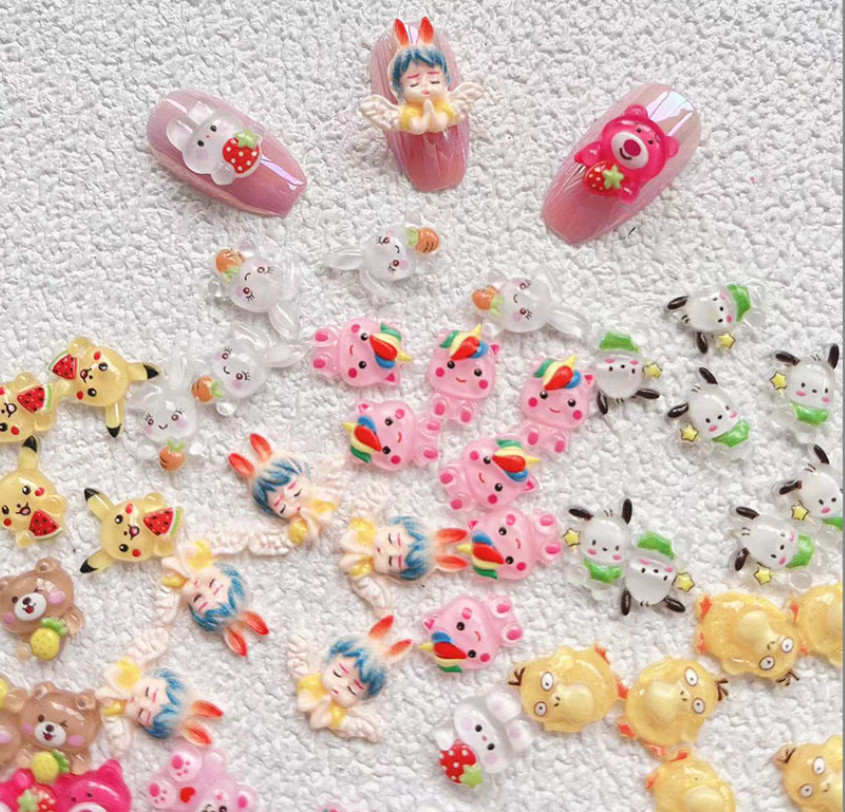 5Pcs Resin Rabbit Bunny Chick Dog Fairy Flatback Nail Art Manicure Decors NS31