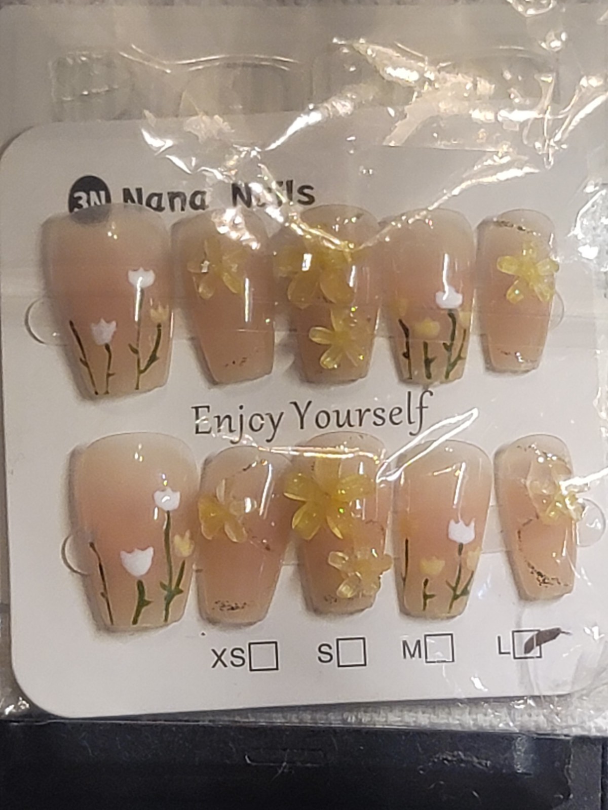 Handmade 10 PC Set Nails Medium Square Floral 3d Peach Ombre