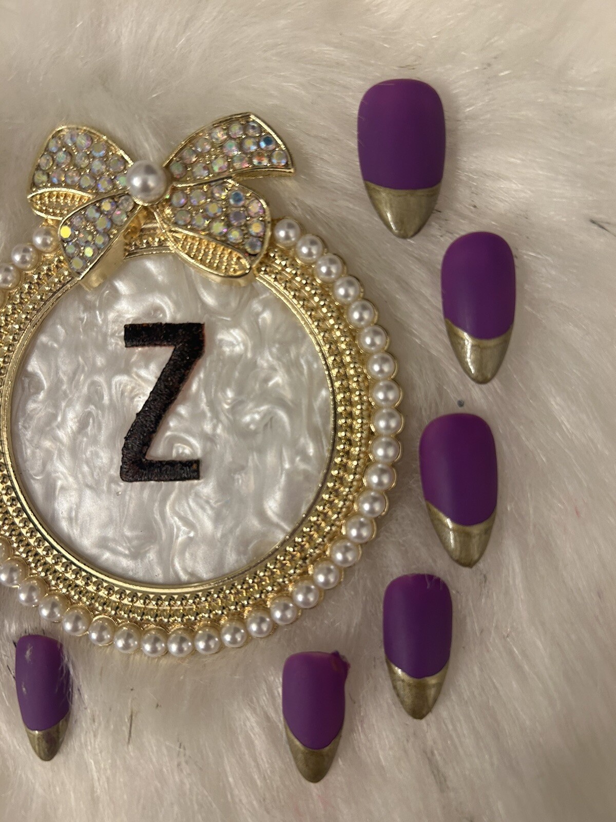 Z NAILZ! Gorgeous Set Of Handmade M Squoval Purple/gold French Press On Nails