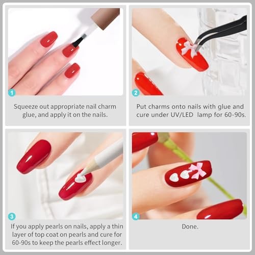 Nail Art Studs Kit, 12 grids 8 Colors 3D Charms and Pink Mix White Star Heart