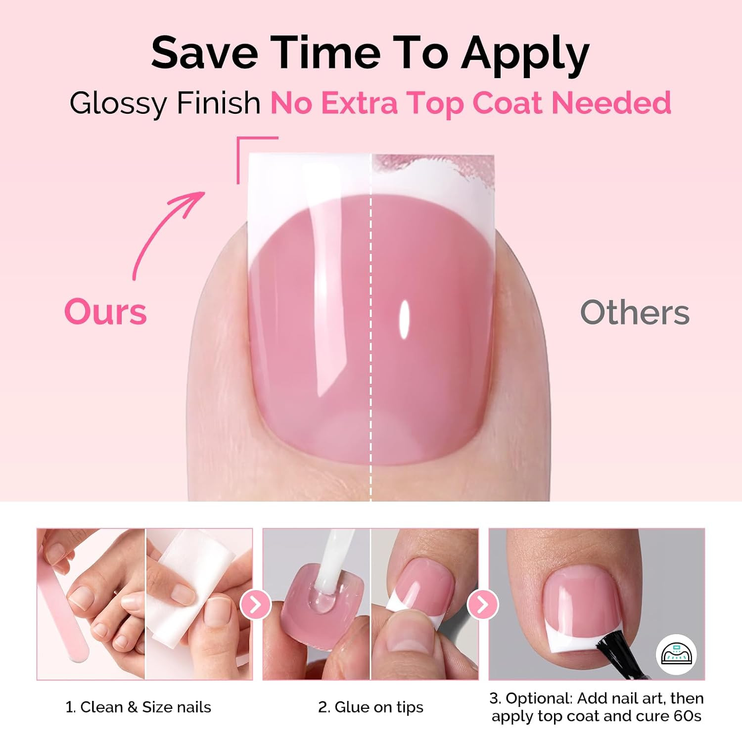 French Tips Square Press on Toenails,300Pcs 15 Sizes | Pre-Designed High Gloss X