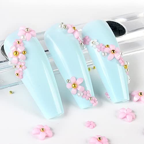 Luxury Acrylic 3D Flower Nail Decorations with Pearl Caviar Beads, 2 pc Set