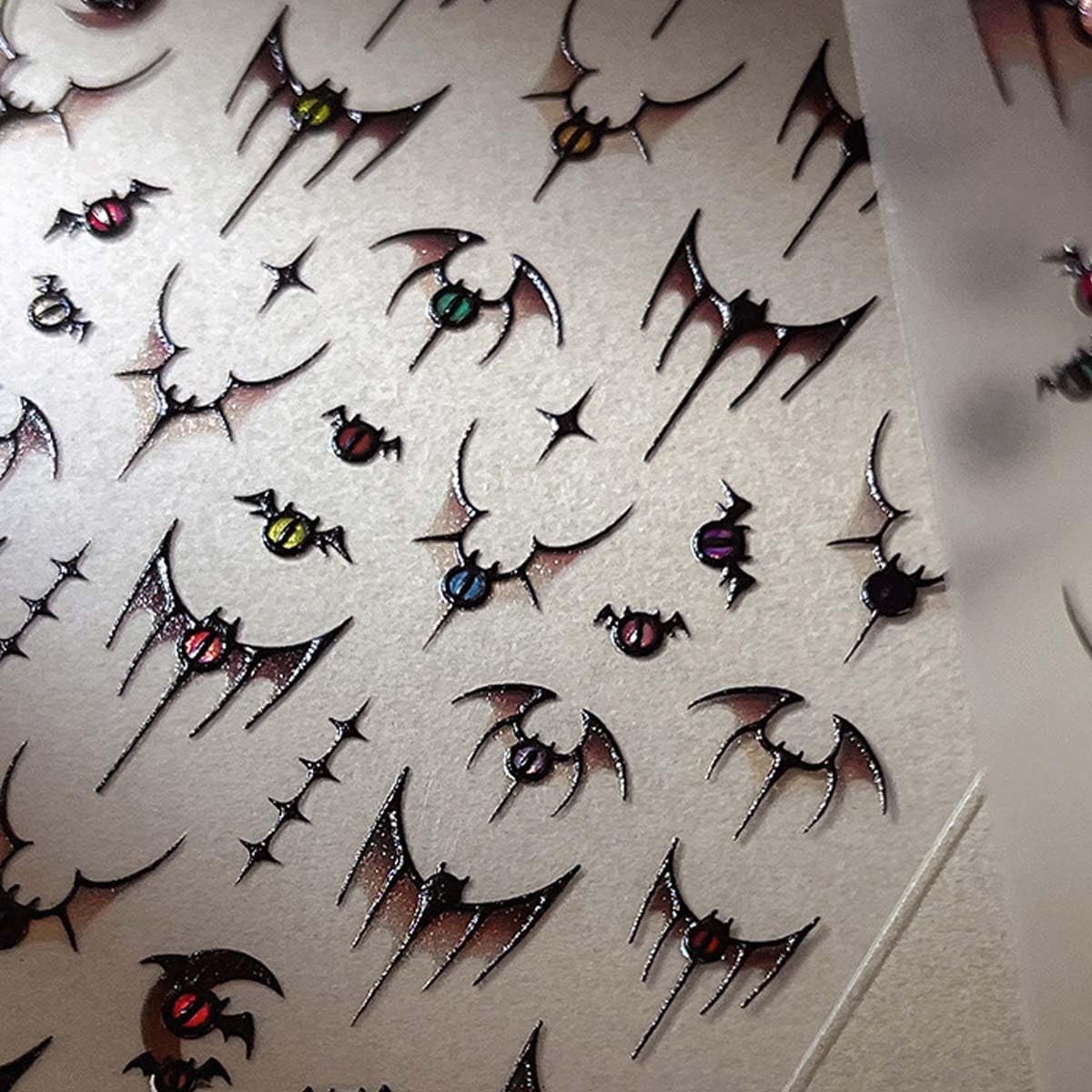 1 Sheet Halloween Nail Stickers 5D Bat Nail Decals Embossed Self-Adhesive Nai…