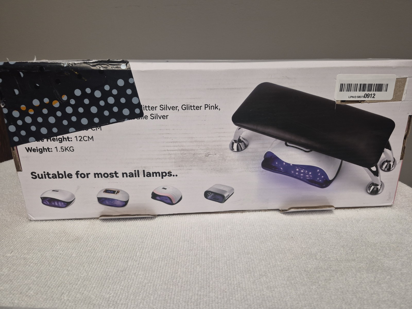 Upgraded Non-Slip Rubber Base Manicure Hand Rest 100% Leather Silver Glitter
