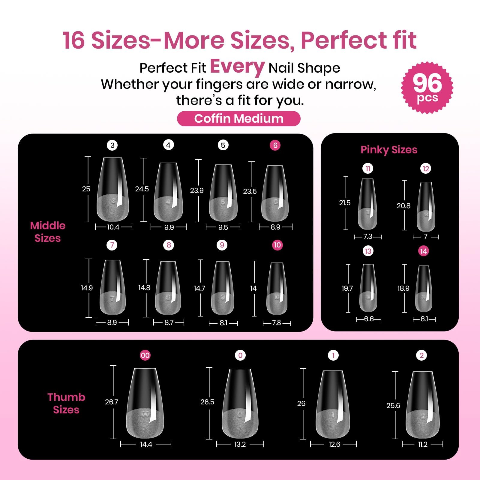 Beetles Tipex Lite Medium Coffin Instant Apex Gel Nail Tips, 96 Pcs