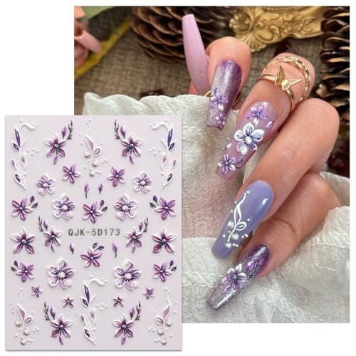 3D Embossed Flower Nail Art Stickers Decals Self-Adhesive 5D Spring Summer