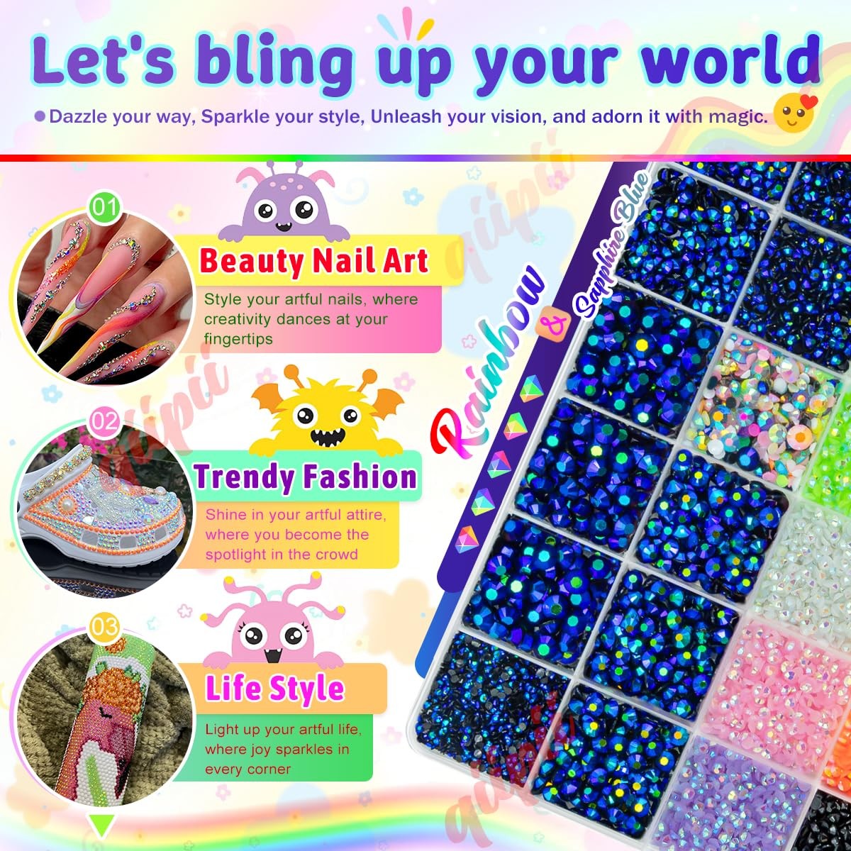 qiipii Sapphire Blue AB Resin Rhinestones w B7000 Glue for Crafting Bedazzlin…