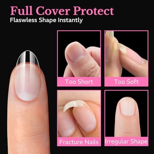 AZUREBEAUTY Almond Nail Tips, 600pcs Pre-Etched Soft Gel Nail Extensions for