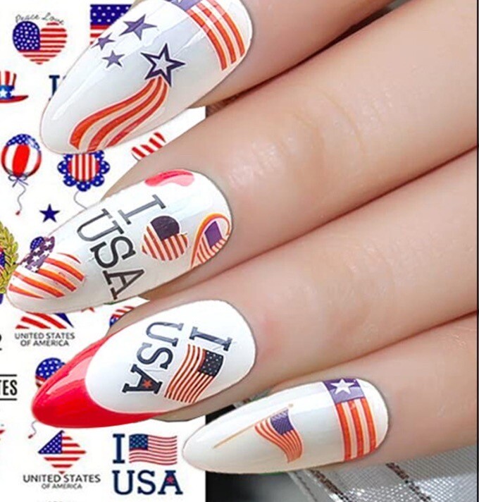 Nail Stickers Art Decal DIY Design 3D Waterproof Summertime July 4th Flag XF3412