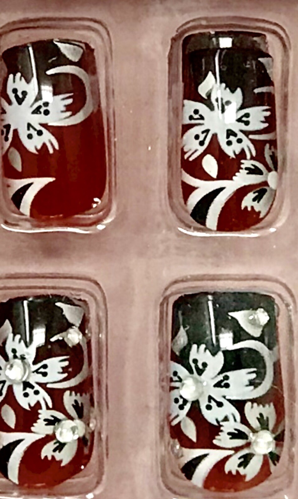 Vivi Nail Black, Red, Silver and Rhinestone Look-24 Artificial Fake Nails!