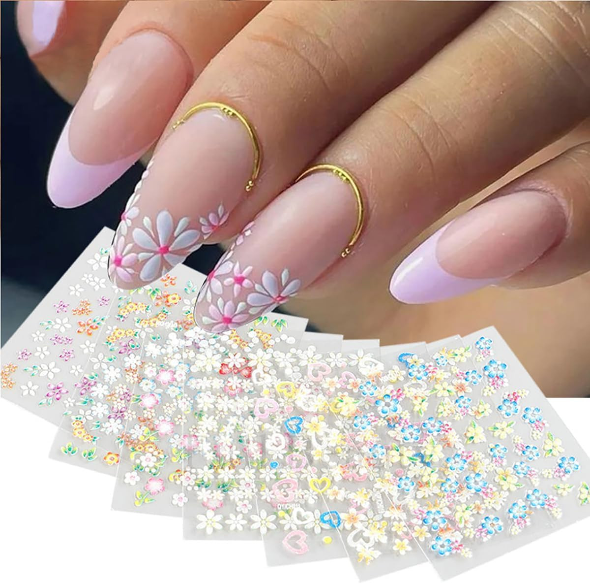 30Pcs Flower Nail Stickers for Nail Art 3D Self Adhesive Colorful Floral Nail De