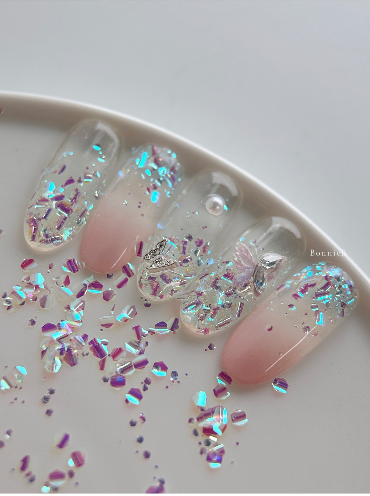 Bonnie B Pink Icing Nail Glitter Aurora Clear Ice Effect Chunky Mix Nail Art