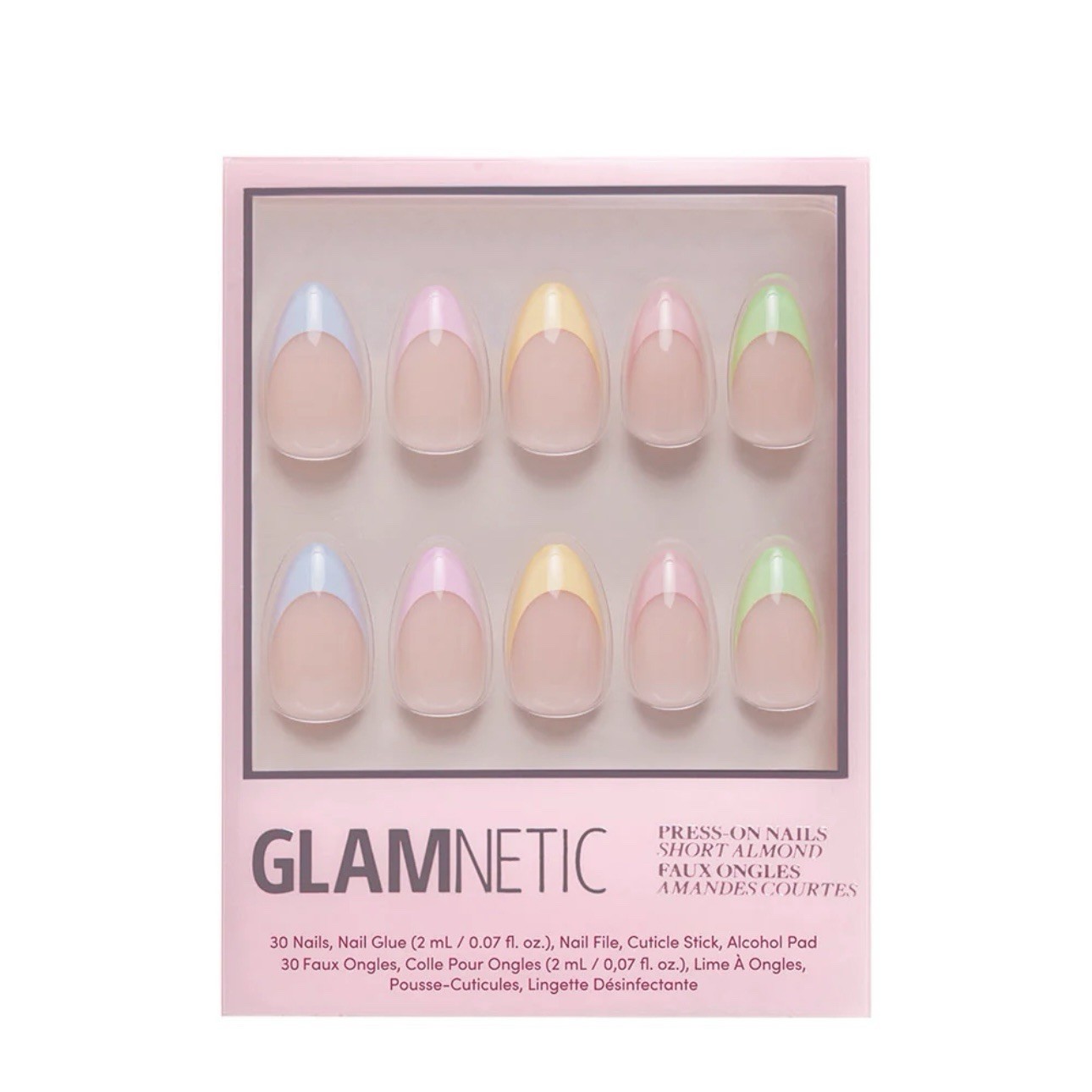 GLAMNETICS Press On Nails CONFETTI Short Almond BRAND NEW NIB Pastels FRENCH TIP