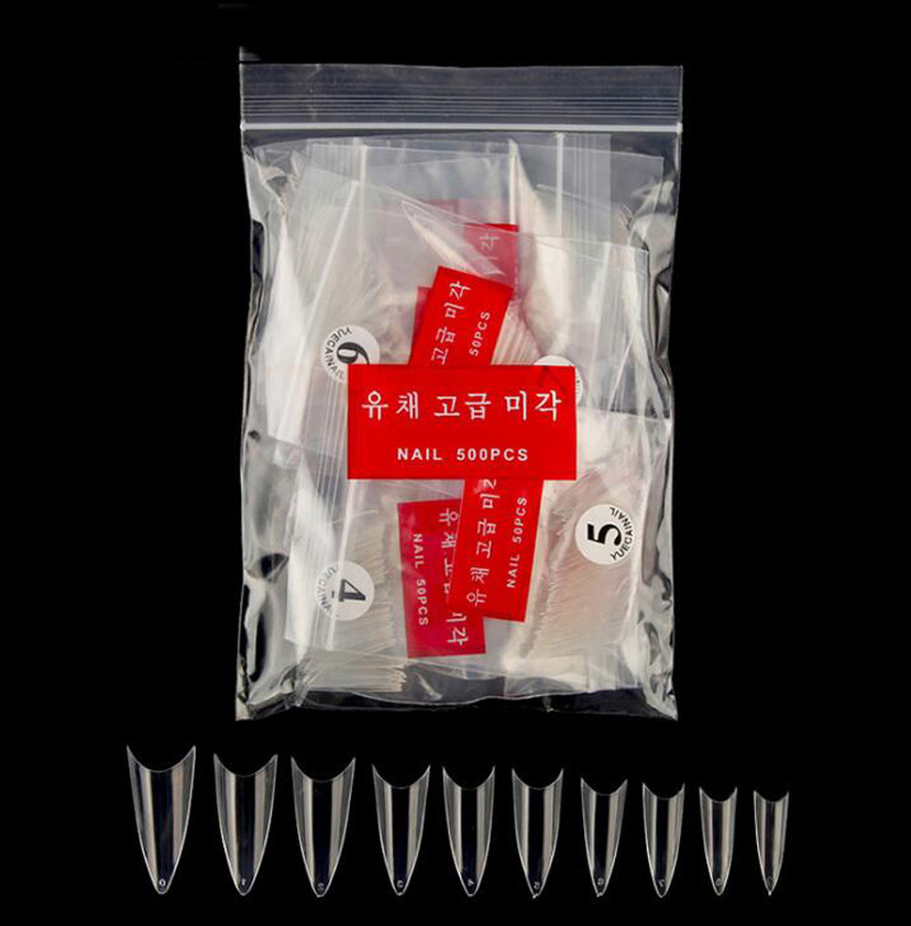 500pcs False nail tips with 10size Nail Tips Stiletto French Acrylic False Nails