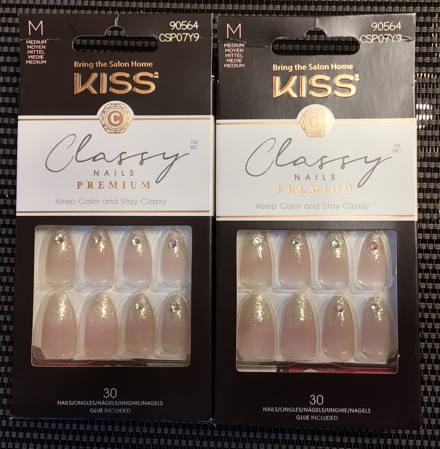 KISS Press On Nails Lot Of 2 CLASSY FRENCHIE #90564 New Medium Almond 28pcs