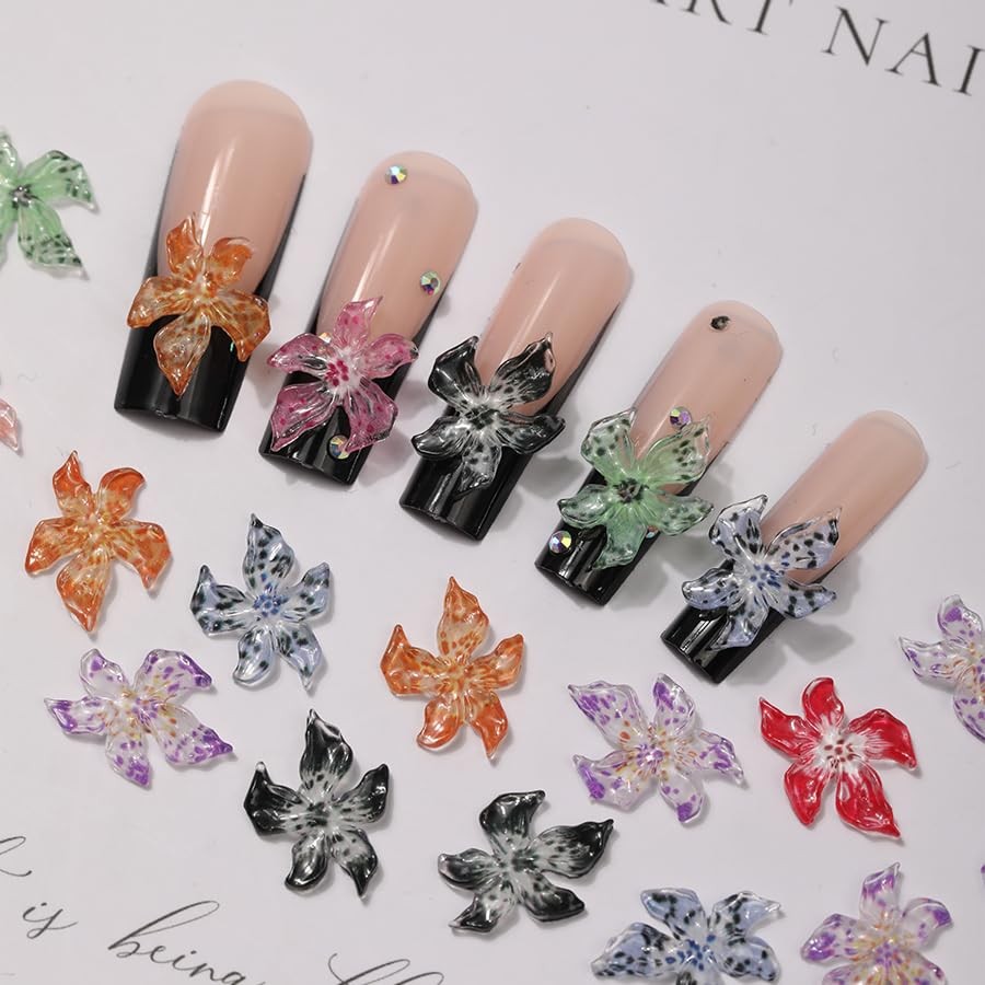 60PCS Flower Nail Art Charms 3D Hawaii Flowers Nail Rhinestones Colorful