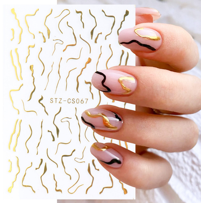 3D Holographic Pink Lines Wave Nail Stickers Decal DIY Nail Art Decoration NS7