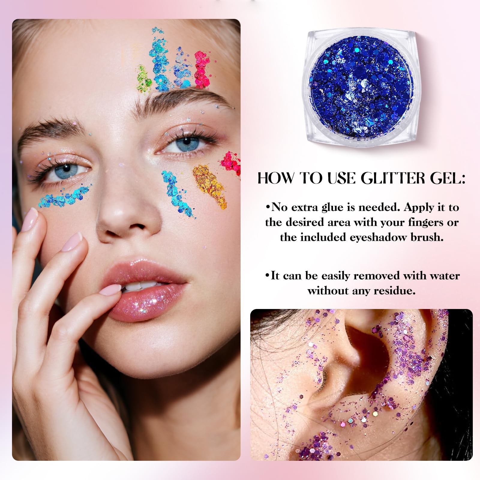 Body Face Glitter 12 Colors Chunky Gel Holographic Women Carnival Party