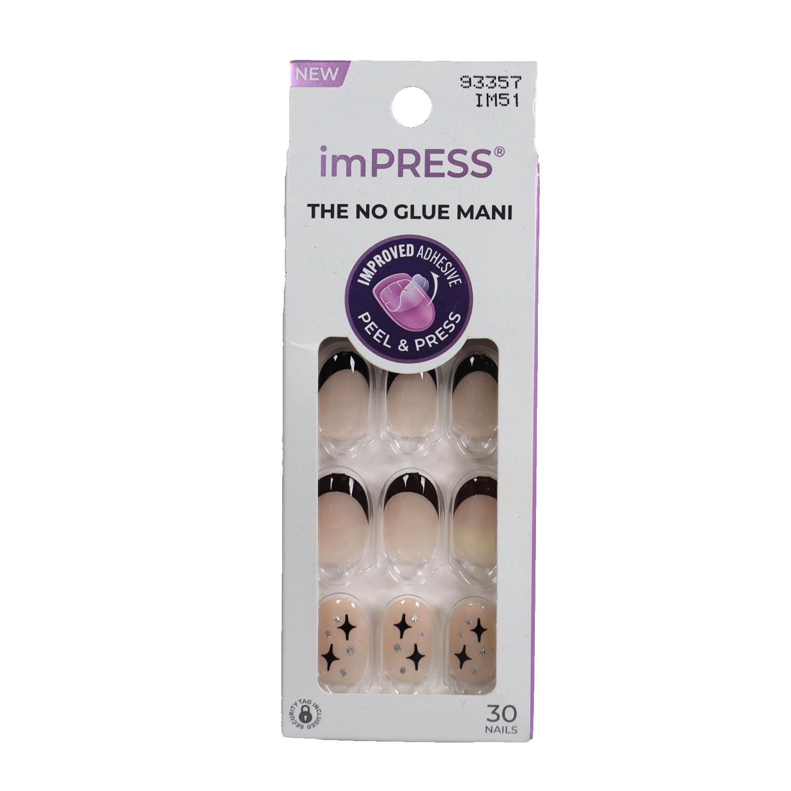 2 PACK imPRESS French Tip Press On Nails, ‘Gold Ring’, Black, Short Oval, French