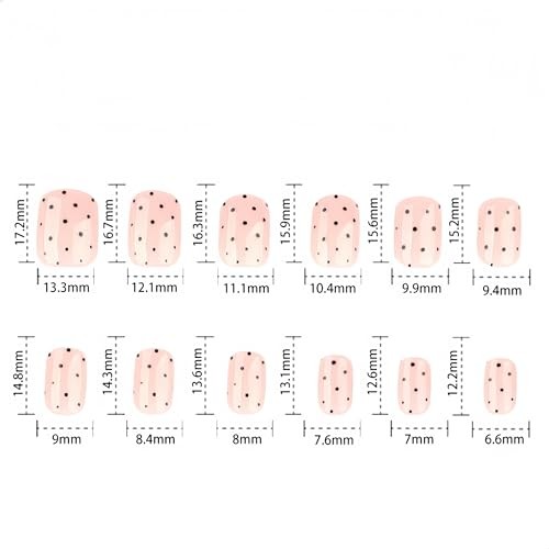 24Pcs Polka Dot Press on Nails Short Square Fake Nails Black Dot False dot