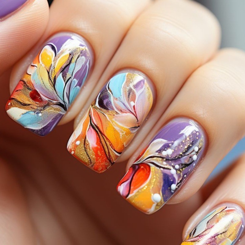 48 Pcs of European Square Fashionable Purple Gradient Color Removable Fake Nails