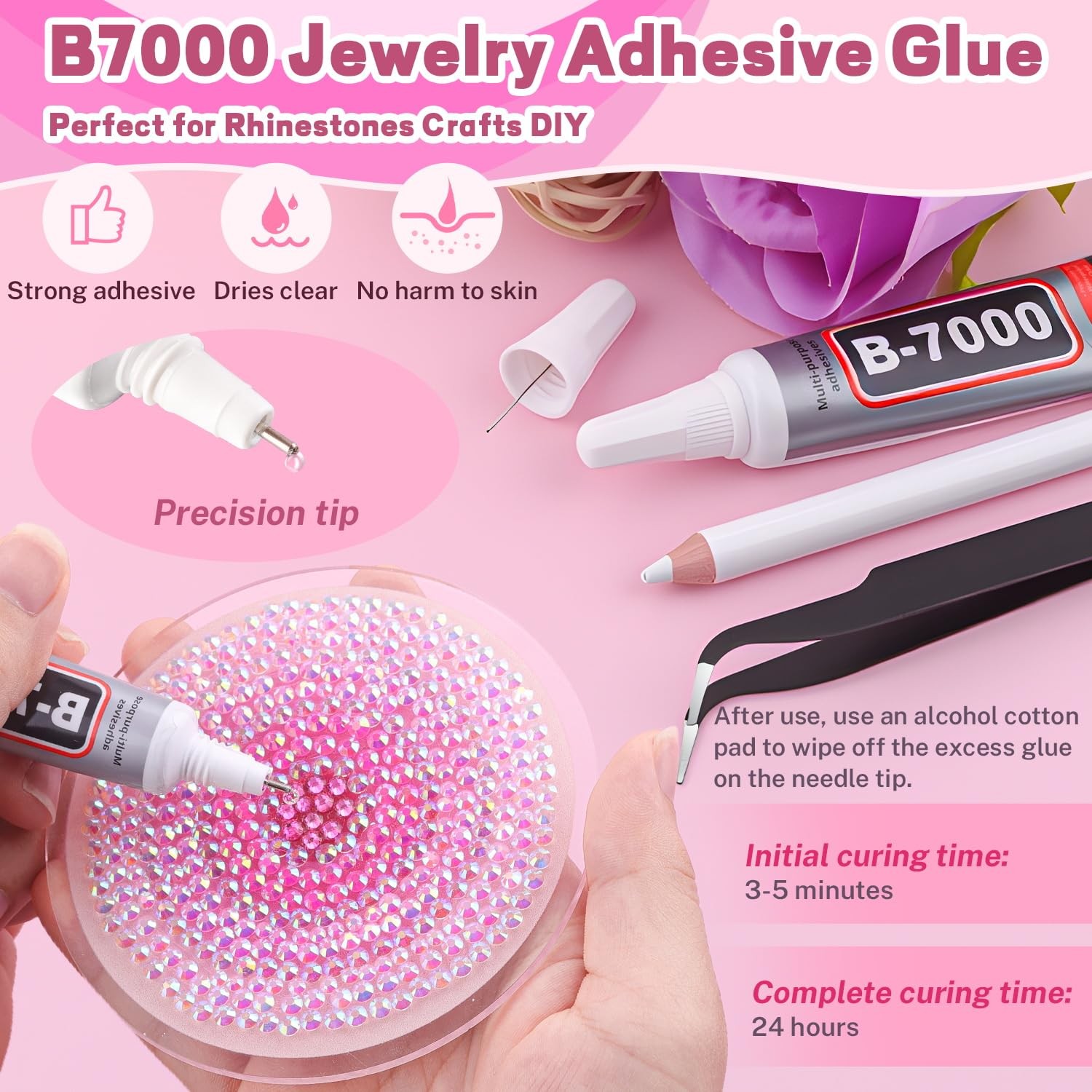 Pink Rhinestones 20000Pcs Bedazzling Kit with Jewelry Glue Resin Flatback Gems
