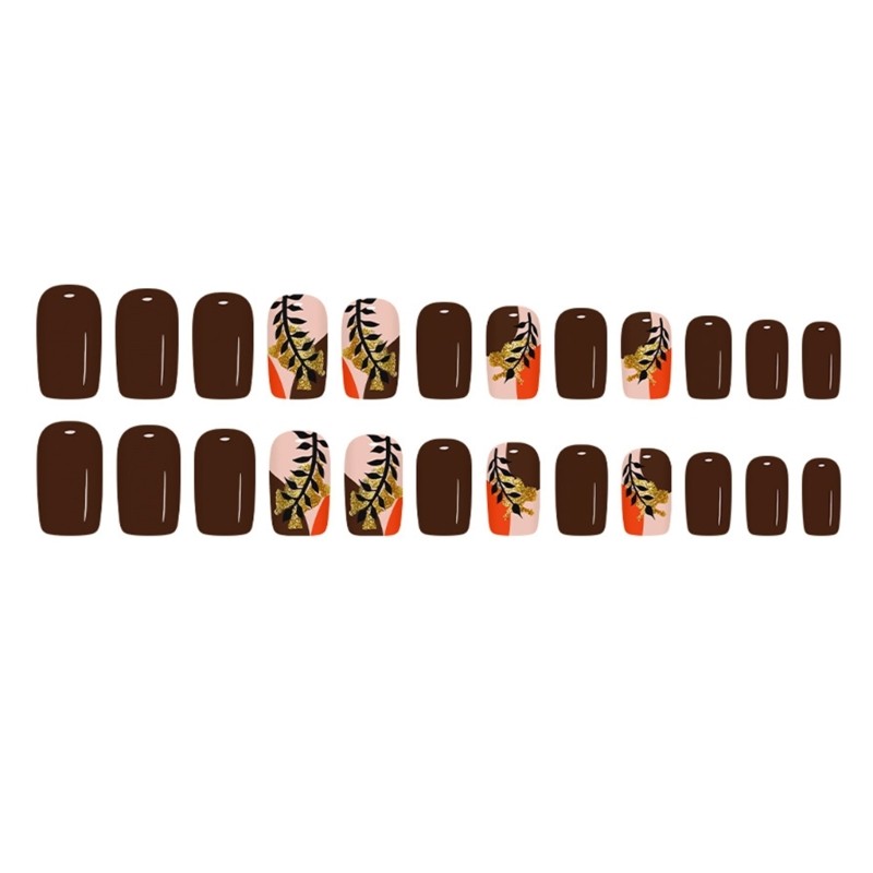 Salon Grade Press On Nail Gold Foil Glitters Artificial Nail NonToxic 24Pc/Box