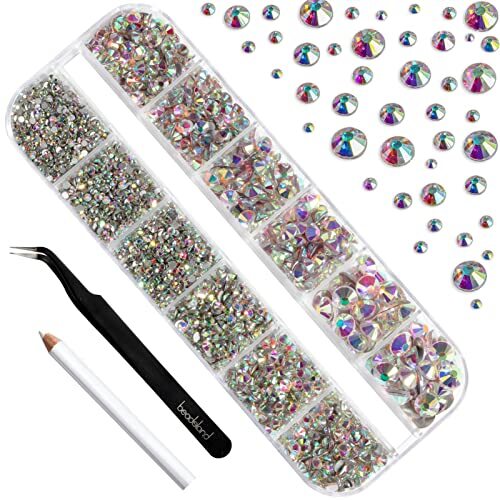 Rhinestones for Makeup,8 Sizes 2500pcs Flatback Rhinestones Eye Crystal AB