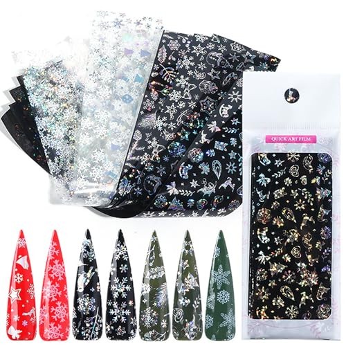 10 Sheets Aurora Nail Foil Transfer Stickers for Christmas Winter, Style 1