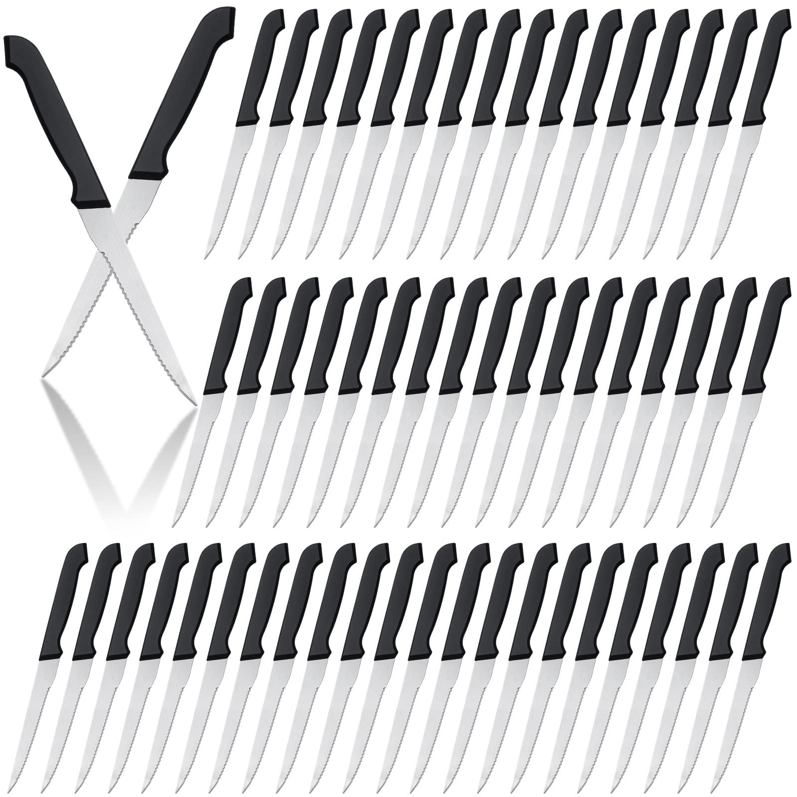 Therwen 100 Pieces Serrated Edge Pointed Tip Steak Knives Stainless Steel Ste…
