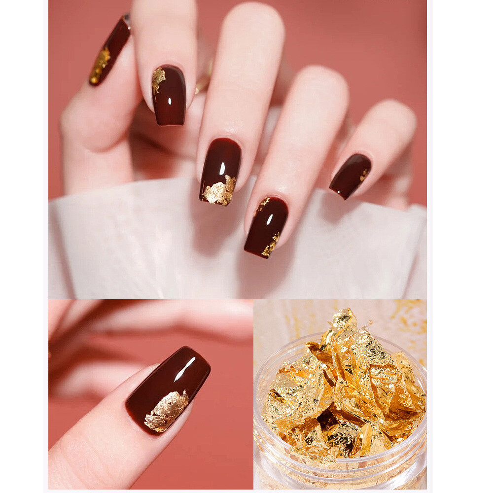 2 Boxes Nail Art Foil Silver Gold Copper Flakes Glitter Paper Decoration Makeup