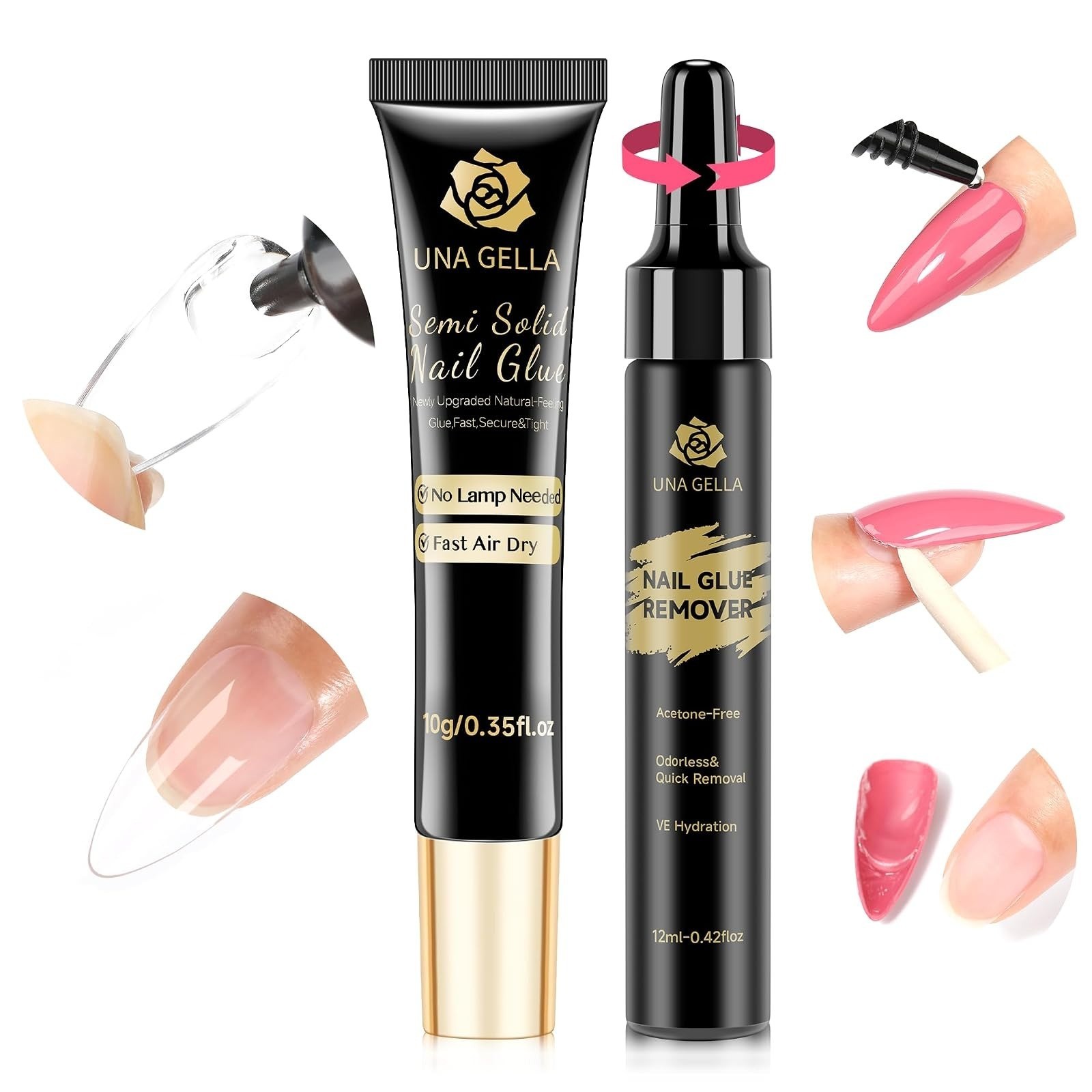 UNA GELLA No Lamp Needed Nail Glue for Press Ons 10ml 2pcs Super Strong