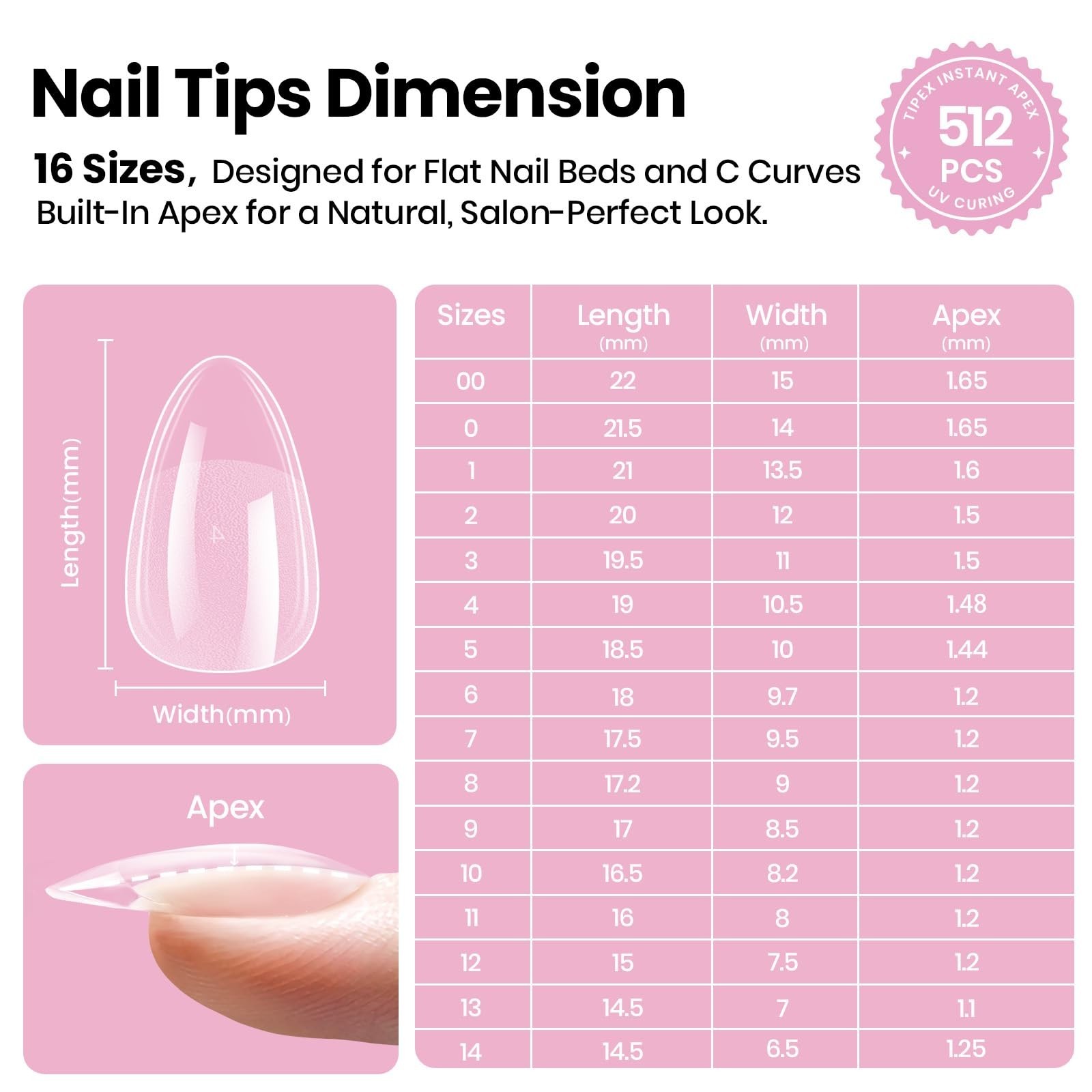 Long Square Nail Tips 512pcs – No Builder Gel Needed, 16 Sizes for DIY Extension