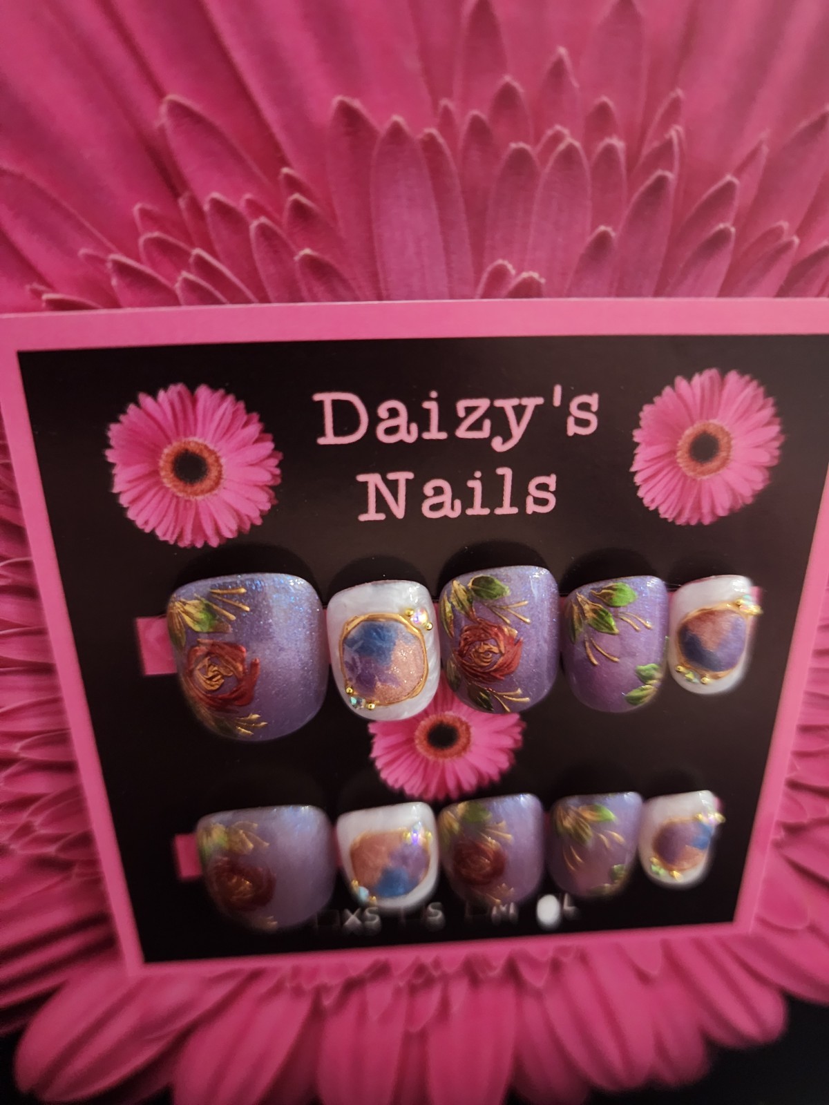 Large Size Purple Rose Press-on Nail Set Handmade Square Round 1.5 Cm Length