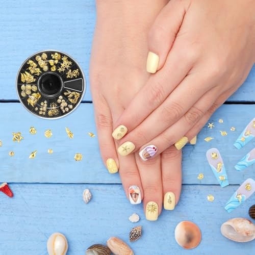 Pndeyo Ocean Nail Charms Nail Art Stickers 2 Disc, Beach 2 Disc Gold-a Style