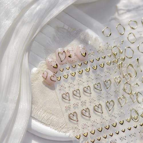 Gold Hearts Nail Stickers 5D Embossed Valentine’s Day Bow Nail Decals Style36