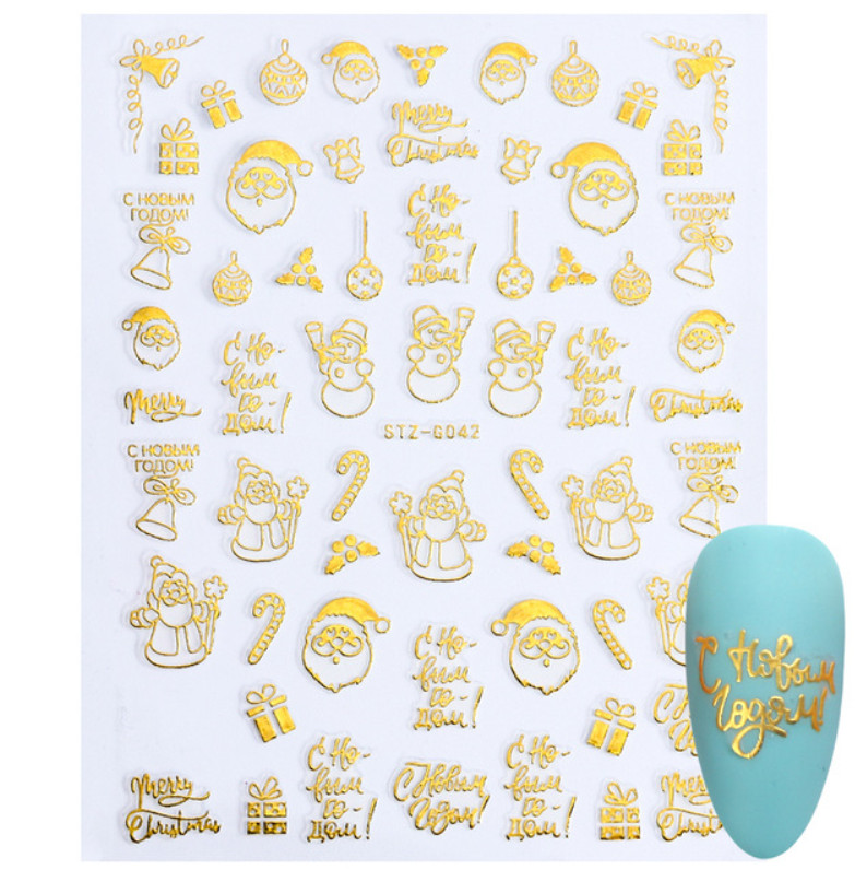 3D Christmas Nail Art Stickers Winter Gold Snowflakes Decals Self-adhesive NH21