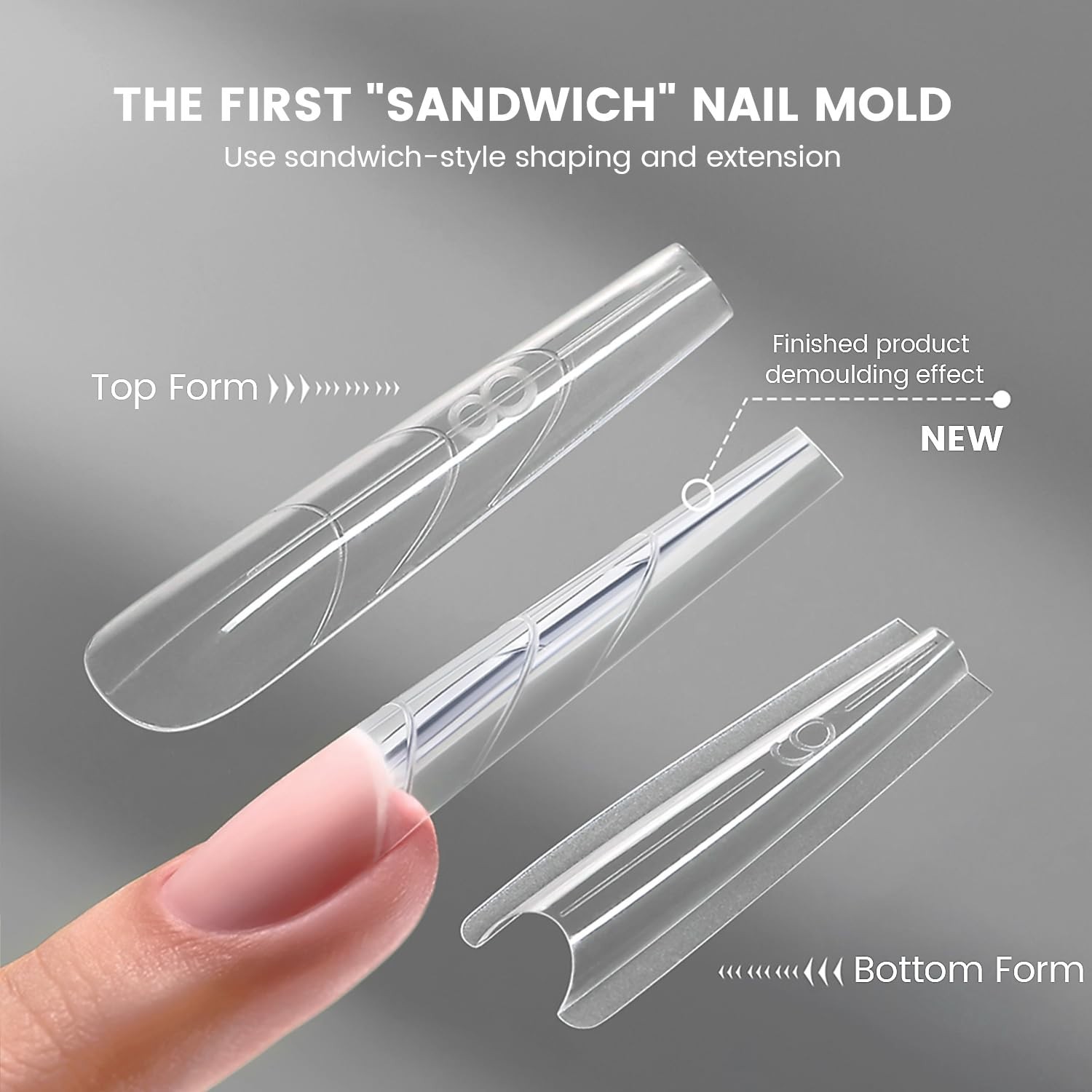 Original Sandwich Nails Dual Forms – 240Pcs Long Coffin Nail Mold for Quick Nail