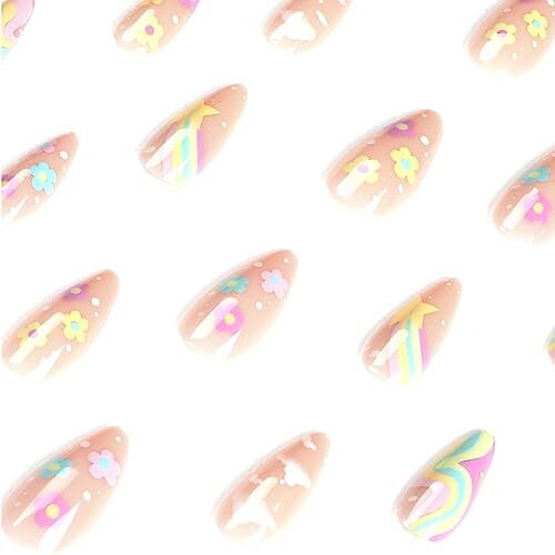 Rainbow Press on Nails Nude False Nails Full Cover Acrylic Cloud Fake Color 5