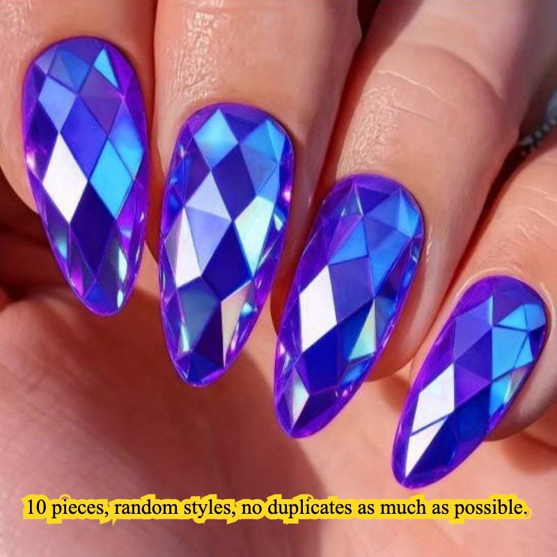 Long Round Almond Fake Nails Metallic Mirror Shimmer 3D Laser Glue on Nail Lot
