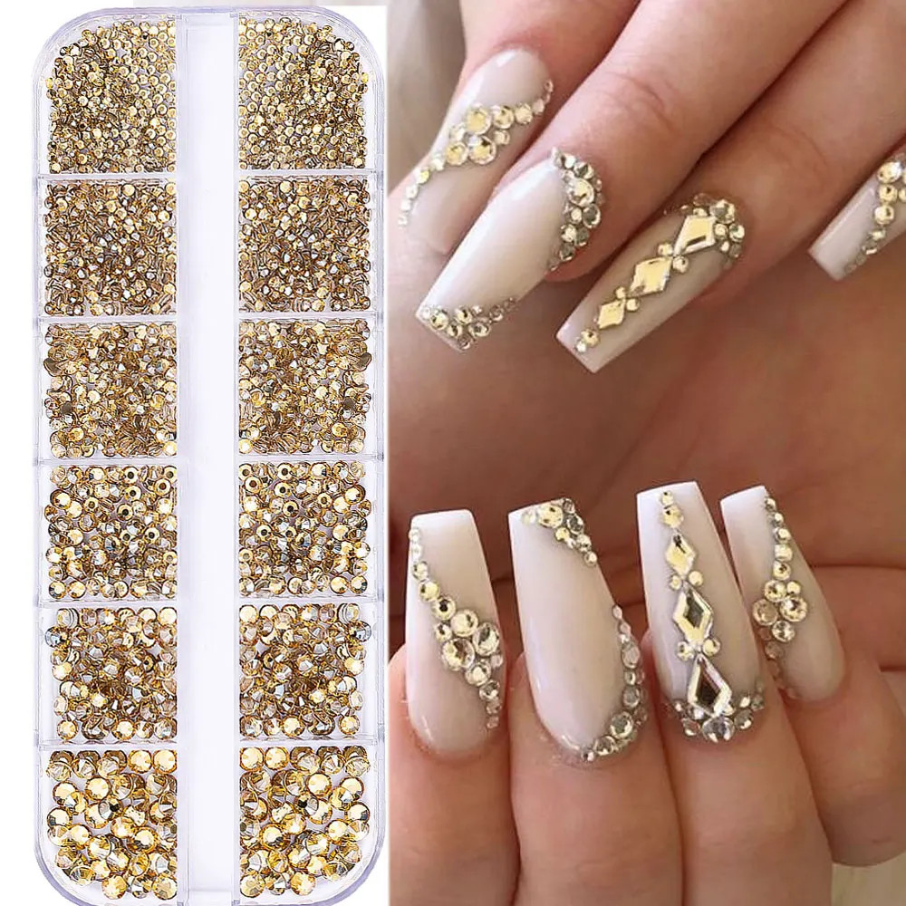 2400pcs+ Shiny Clear Crystal Gems Nail Rhinestones 1.5-4mm Mixed Round Glass
