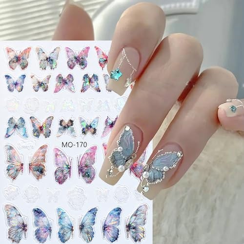 Butterfly Nail Art Stickers Decals 5D Engraved Butterflies Nail Self-Adhesive